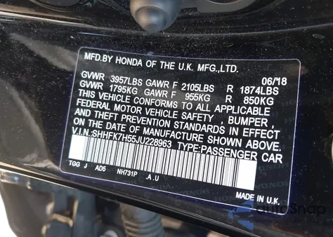 2018 Honda Civic Ex z USA, uszkodzony, nr VIN SHHFK7H55JU228963